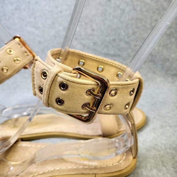 ☆ Nude Grommet Detailed Ankle Cuff Flat Sandal - Picture 5 of 9